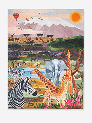 Talking Tables-De 1000 Piezas de Animales Sabana Africana ilustrada | con póster y Hoja de Trivia a Juego cumpleaños, Regalos para Adultos o niños, Arte de Pared, Color (PUZZ-PMU-Safari)