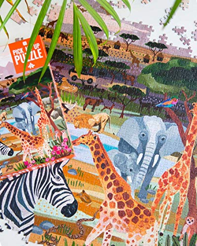 Talking Tables-De 1000 Piezas de Animales Sabana Africana ilustrada | con póster y Hoja de Trivia a Juego cumpleaños, Regalos para Adultos o niños, Arte de Pared, Color (PUZZ-PMU-Safari)