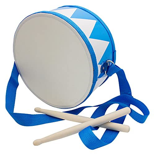 Tambor para niños, azul y blanco, instrumento musical de madera, con correa y palillos, diámetro: 20 cm, 3845