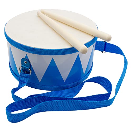 Tambor para niños, azul y blanco, instrumento musical de madera, con correa y palillos, diámetro: 20 cm, 3845