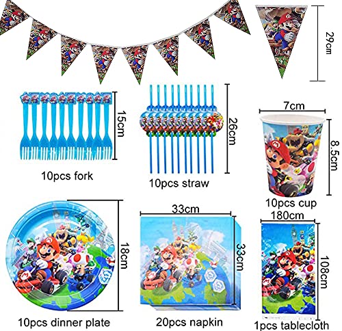 TANHULU Vajilla para Fiesta De Cumpleaños 62 Piezas Plato de Papel Taza Mantel Triángulo Tirar Bandera Decoración de Fiesta de Cumpleaños para Niños