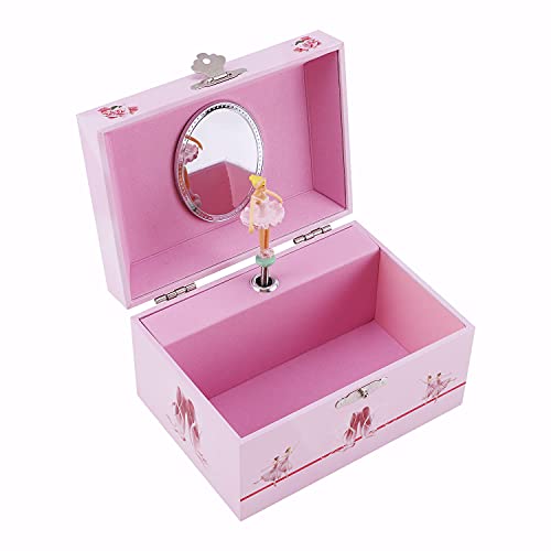 TAOPU Joyero Musical con Caja de Música de Bailarina Rosa Claro Giratoria Caja de Almacenamiento de Joyas para niñas