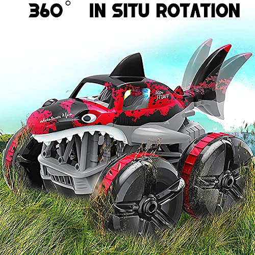 Tastak RC Shark Car Toy 2.4G Impermeable Control Remoto Anfibio Grass Land Driving Shark Car con luz de respiración Coche de Carreras con tracción en Las Cuatro Ruedas RC Car Toys