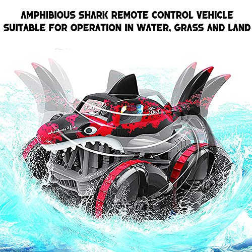 Tastak RC Shark Car Toy 2.4G Impermeable Control Remoto Anfibio Grass Land Driving Shark Car con luz de respiración Coche de Carreras con tracción en Las Cuatro Ruedas RC Car Toys