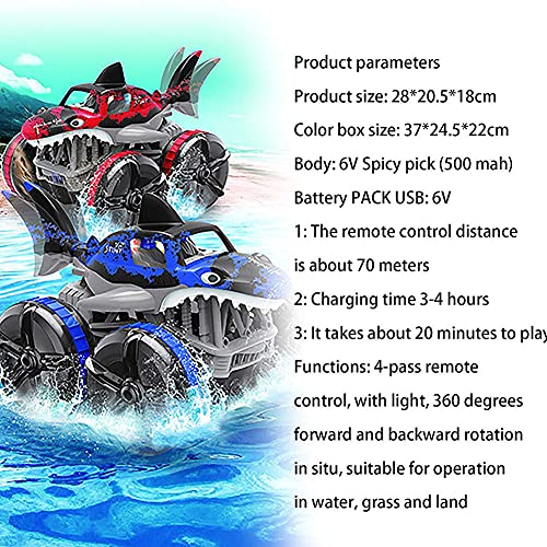 Tastak RC Shark Car Toy 2.4G Impermeable Control Remoto Anfibio Grass Land Driving Shark Car con luz de respiración Coche de Carreras con tracción en Las Cuatro Ruedas RC Car Toys