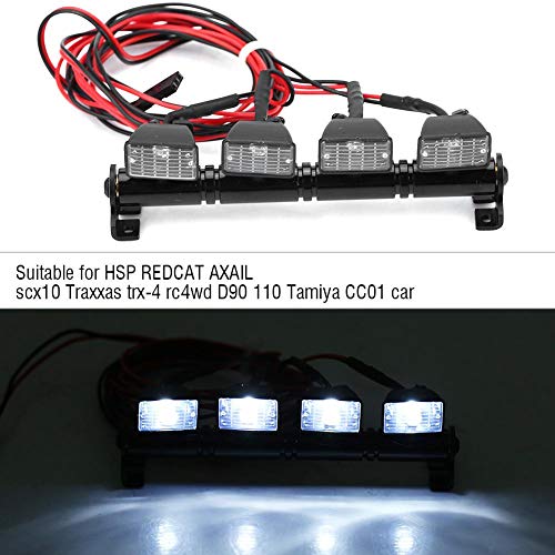 Tbest Barra de Luces LED RC, 4 Luces LED Blancas Luces de Techo Accesorio de lámpara Compatible con Axial scx10 Traxxas TRX-4 RC Car(Blanco)