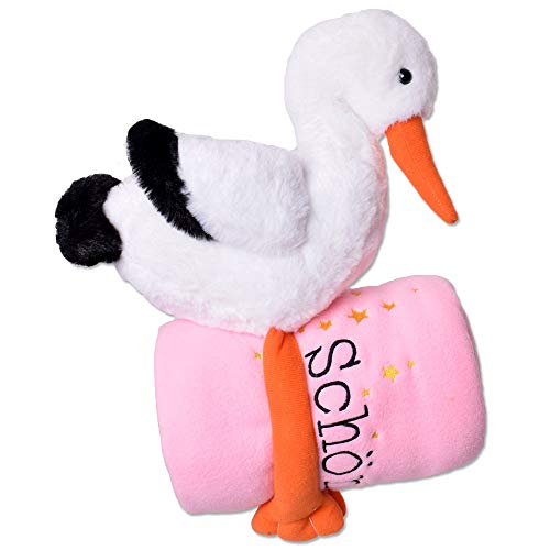 TE-Trend Peluche de cigüeña de peluche con texto en alemán "Baby Cigüe", color rosa, 38 cm