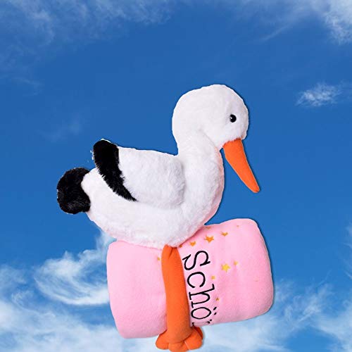 TE-Trend Peluche de cigüeña de peluche con texto en alemán "Baby Cigüe", color rosa, 38 cm