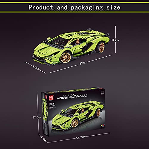 Technic Modelo de coche deportivo para Lamborghini,Mould King 13057, Control remoto de tecnología inalámbrica 2.4G, con bloques de sujeción, compatible con Lego Green,62 * 14.6 * 37.5cm