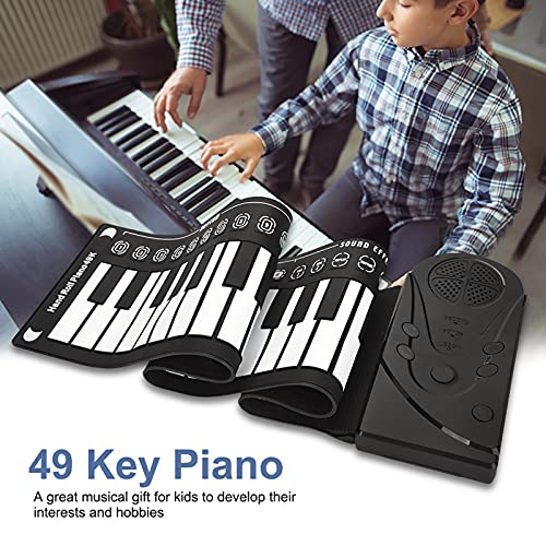 Teclado De Piano Electrónico De 49 Teclas, Altavoz Integrado, Piano Enrollable A Mano, Plegable, 6 Canciones De Demostración Y 16 Timbres Para Principiantes, Para Niños Y Adultos(negro)