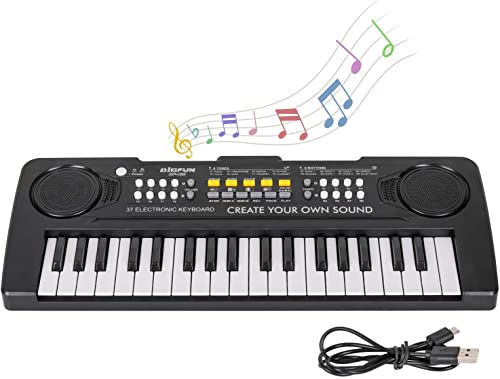 Teclado de piano para niños, 37 teclas, portátil, mini multifunción, electrónico, para aprender a tocar el piano, regalo para niños y niñas, de 3 a 12 años, color negro