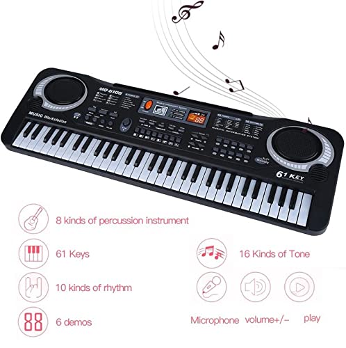 Teclado de piano para niños, piano electrónico multifuncional para niños de 61 teclas con micrófono, simulación de educación temprana, juguete para principiantes, instrumentos educativos, regalos