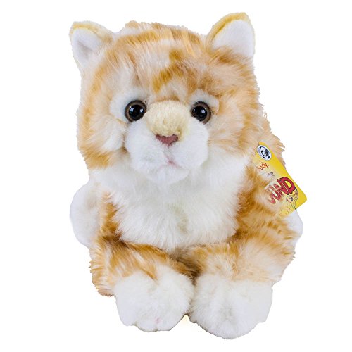 Teddys Rothenburg Gato de peluche con voz, 30 cm (con cola), tumbado, rojo/blanco