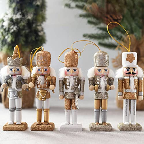 tellaLuna 5 Unids / Set 13CM Cascanueces Soldado DecoracióN Brillo Cascanueces Colgante PequeñO Marioneta Familia Decoraciones del ÁRbol de Navidad