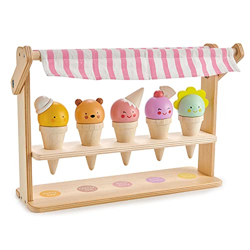 Tender Leaf Toys Scoops & Smiles - Soporte de helado de madera para niños