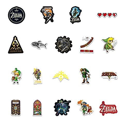 The Legend of Zelda Pegatinas 51 piezas de vinilo fresco japonés juego de rol pegatinas kit para niños Zelda Accesorios decoración regalos para monopatín, botella de agua portátil equipaje