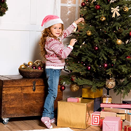 Threan 6 Piezas de Gorros de Papá Noel de Navidad Sombrero de Felpa de Papá Noel de Navidad con Forro Cómodo para Mujeres y Hombres (Estilo Rosa)