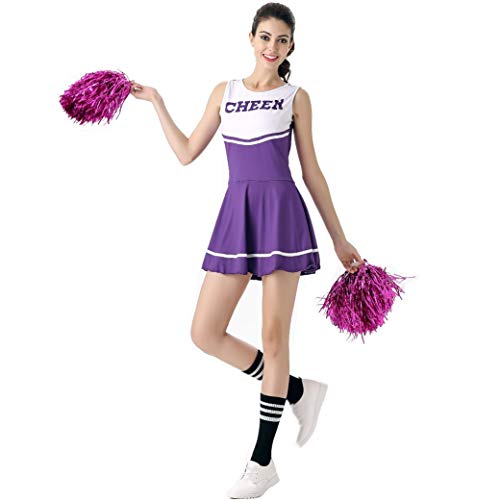 ThreeH Disfraz de Animadora para Mujer Disfraz de Fiesta de Disfraces Disfraz de Vestimenta Musical Talla única Sin Pompones,Purple