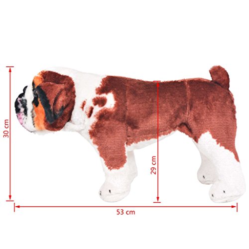 Tidyard Perro Bulldog de Peluche de pie Blanco y marrón XXL