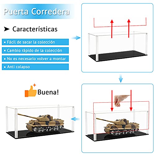 Tingacraft Acrílico Vitrina Cristal (34 x 15 x 14 cm) para Maqueta de Coche 1/18 Tanque 1/35, Caja Metacrilato Expositor para Colecciones