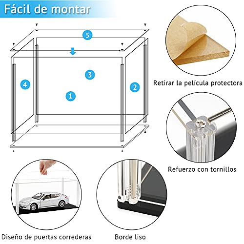 Tingacraft Acrílico Vitrina Cristal (34 x 15 x 14 cm) para Maqueta de Coche 1/18 Tanque 1/35, Caja Metacrilato Expositor para Colecciones