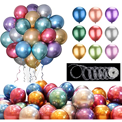 Tingz 100 Globos Metalizados de Color Mixto，Globo Metalicos，Globos Forma Redonda，Globo Látex para Fiestas de Cumpleaños, Bodas, Aniversarios y Celebracione.