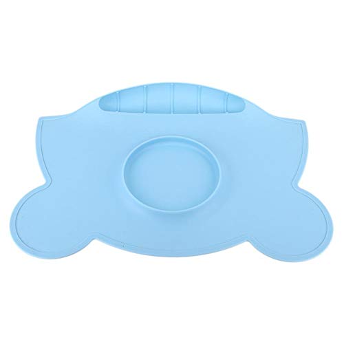 Tnfeeon Mantelito de Silicona para bebé, mantelito Impermeable de Silicona portátil Estera de Mesa Antideslizante con Aislamiento térmico para niños(Forma de Oso Azul Claro)