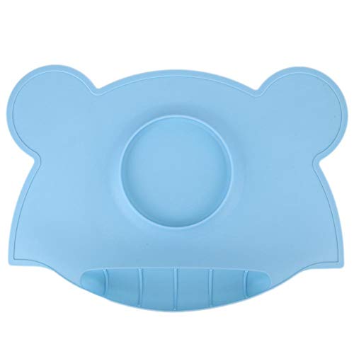 Tnfeeon Mantelito de Silicona para bebé, mantelito Impermeable de Silicona portátil Estera de Mesa Antideslizante con Aislamiento térmico para niños(Forma de Oso Azul Claro)