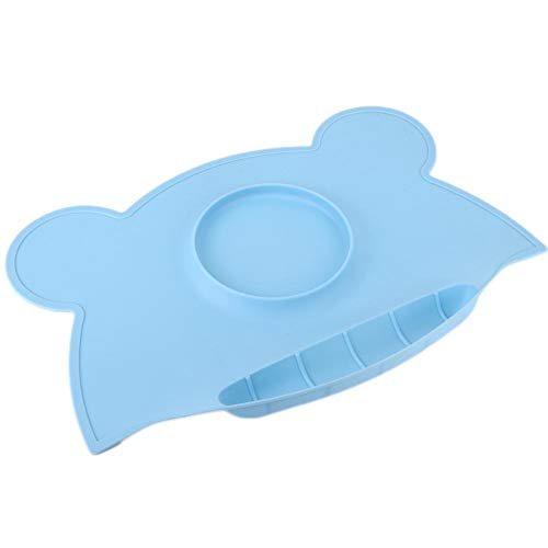 Tnfeeon Mantelito de Silicona para bebé, mantelito Impermeable de Silicona portátil Estera de Mesa Antideslizante con Aislamiento térmico para niños(Forma de Oso Azul Claro)