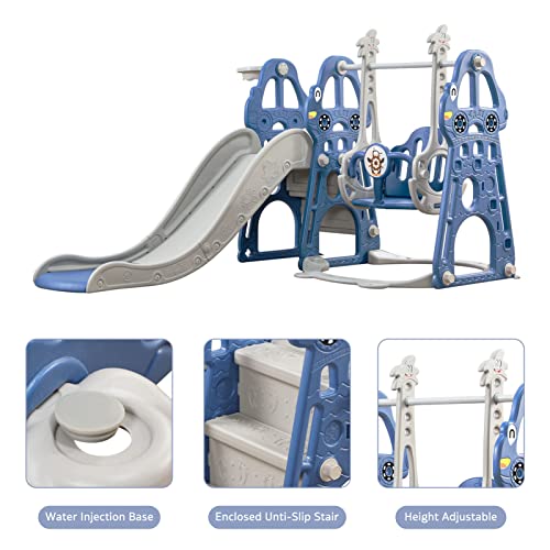 Tobogán y Columpio para niños pequeños 4 en 1 Zona de Juegos para con tobogán Mecedora, escaladores y tobogán de Baloncesto para Bebés niños y niñas Juegos de Juegos en Interiores y Exteriores (Azul)