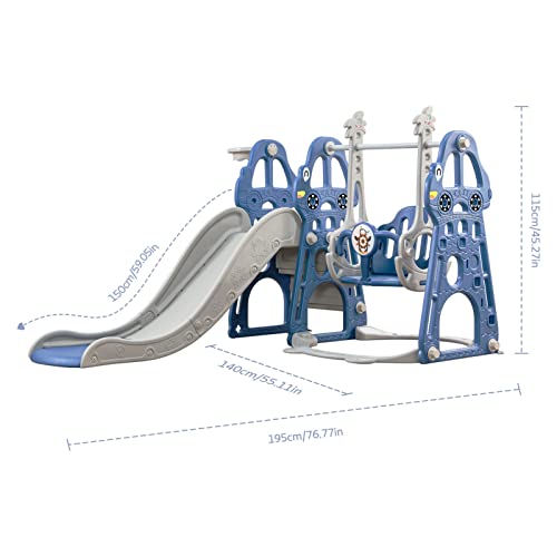 Tobogán y Columpio para niños pequeños 4 en 1 Zona de Juegos para con tobogán Mecedora, escaladores y tobogán de Baloncesto para Bebés niños y niñas Juegos de Juegos en Interiores y Exteriores (Azul)