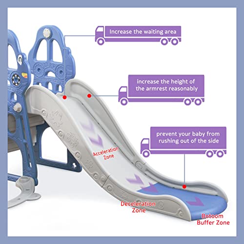 Tobogán y Columpio para niños pequeños 4 en 1 Zona de Juegos para con tobogán Mecedora, escaladores y tobogán de Baloncesto para Bebés niños y niñas Juegos de Juegos en Interiores y Exteriores (Azul)