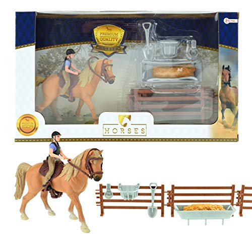 Toi-Toys Caballos Pro Caballo marrón con Jinete y Accesorios