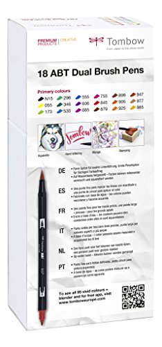 Tombow ABT-18P-1 Fiber Pen Dual Brush Pen con dos puntas Juego de 18 colores primarios