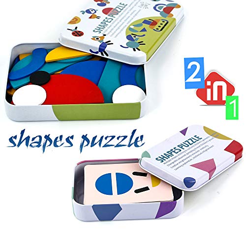 TONZE Puzzles Infantiles Montessori Tangram Madera 3 4 5 6 Anos, 36 Puzzle Madera Montessori+60 PCS Diseño Tarjetas Montessori Juguetes para Niños Niñas