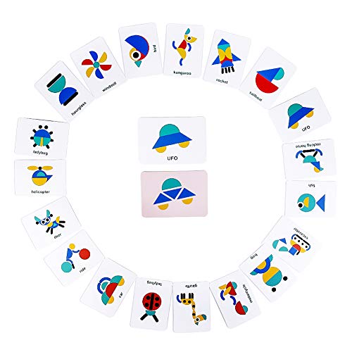 TONZE Puzzles Infantiles Montessori Tangram Madera 3 4 5 6 Anos, 36 Puzzle Madera Montessori+60 PCS Diseño Tarjetas Montessori Juguetes para Niños Niñas