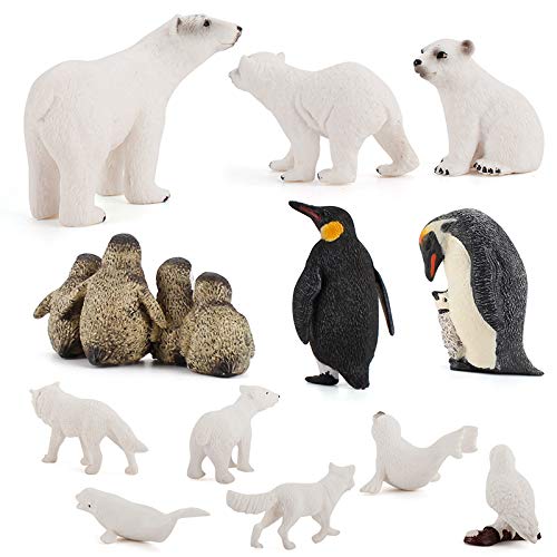 TOOGOO 12 Piezas de Figuras de Animales Polares Realistas, Juego de Figuras de AccióN de Animales del CíRculo áRtico, Incluye PingüIno de Oso Polar y Ballenas