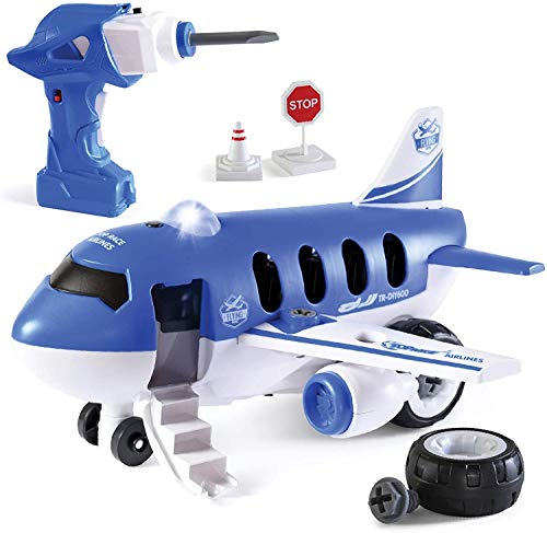 Top Race Desarmar Juguete DIY Avión de Control Remoto con Taladro Eléctrico,Avión Desmontable,Vehículo de avión Juguetes de construcción de juguet para Niños Regalo para Niños Niñas de 3,4,5,6,7Años