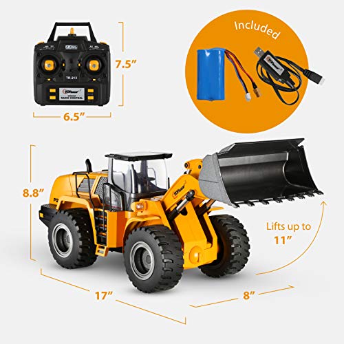 Top Race El Tractor de Obras de Construcción Controlado por Radio con una poderosa Pala de Metal Eleva hasta 1.27 kg Rendimiento Profesional para Niños y aficionados 10 Acciones