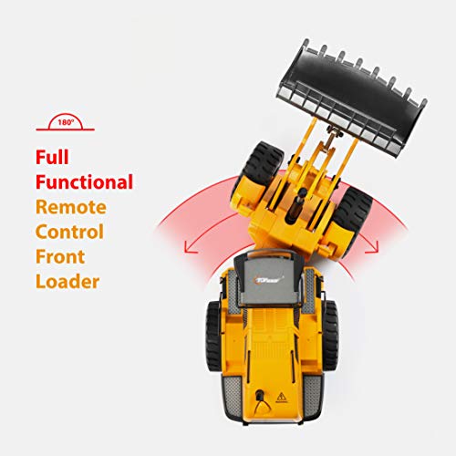 Top Race El Tractor de Obras de Construcción Controlado por Radio con una poderosa Pala de Metal Eleva hasta 1.27 kg Rendimiento Profesional para Niños y aficionados 10 Acciones