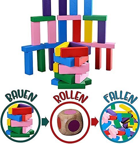 Torre móvil de colores, torre apilable, juego de mesa de madera, juego de aprendizaje clásico, bloques de construcción, juegos apilables, diversión familiar(48 piezas de color aleatorio)