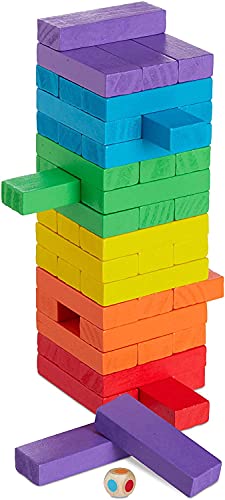 Torre móvil de colores, torre apilable, juego de mesa de madera, juego de aprendizaje clásico, bloques de construcción, juegos apilables, diversión familiar(48 piezas de color aleatorio)