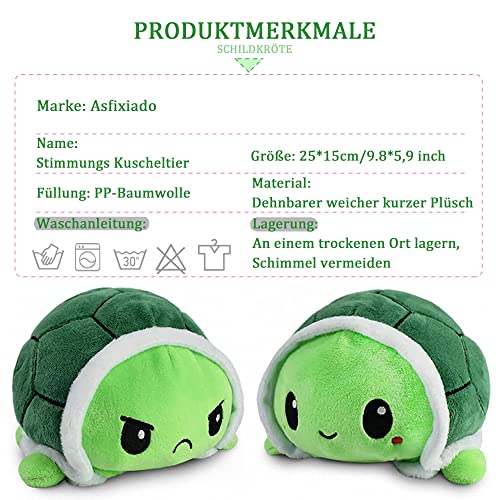 Tortuga de peluche, tortuga de peluche de doble cara, dulce muñeca reversible juguete para niños, juguete de peluche para niños pequeños (verde-L) 25 cm