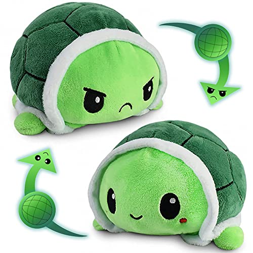 Tortuga de peluche, tortuga de peluche de doble cara, dulce muñeca reversible juguete para niños, juguete de peluche para niños pequeños (verde-L) 25 cm