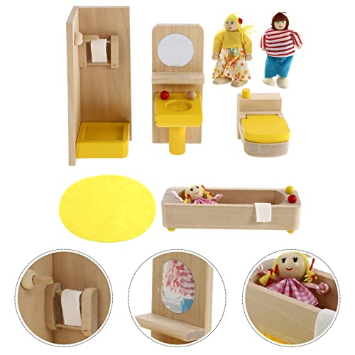 TOYANDONA Muebles de Muñeca de Madera Muebles Familia Conjunto de Baño con Baño en Miniatura Bañera Bañera Fregadero Muebles Muebles Muebles Muñecas Accesorios Educativos Juguetes para