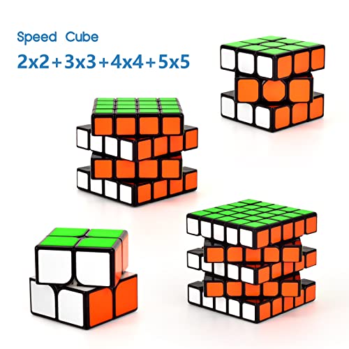 TOYESS Speed Cube Set, Cubo de Velocidad 2x2 3x3 4x4 5x5 Stickerless, Cubo Mágico Rompecabezas Juguetes Traje, Niños & Adulto (4 Pack), Negro