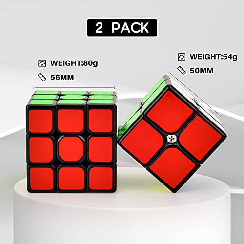 TOYESS Speed Cube Set, Cubo Mágico 3x3 + Cubo de Velocidad 2x2x2, Rompecabezas Juguetes & Regalo de Navidad para Niños & Adulto, Negro (2 Pack)