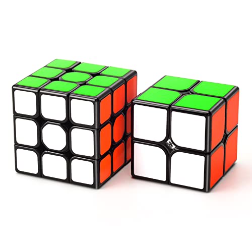 TOYESS Speed Cube Set, Cubo Mágico 3x3 + Cubo de Velocidad 2x2x2, Rompecabezas Juguetes & Regalo de Navidad para Niños & Adulto, Negro (2 Pack)