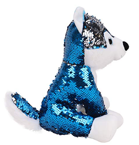 TOYLAND® Peluche Husky Azul y Plateado de 29 cm con Lentejuelas Reversibles con Lentejuelas