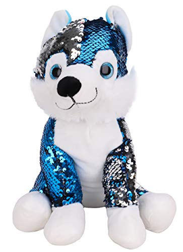 TOYLAND® Peluche Husky Azul y Plateado de 29 cm con Lentejuelas Reversibles con Lentejuelas